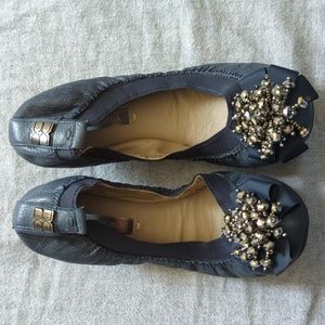 BCBGMaxAzria Bejewelled Ballet Flat Size 7.5 in Navy Blue